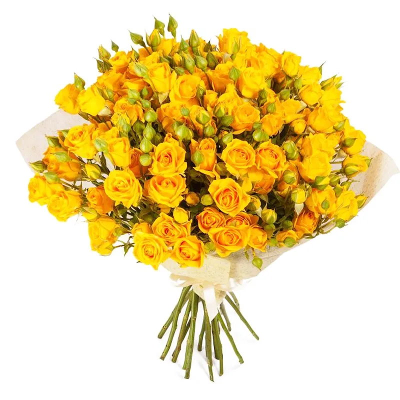 Композиция из 15 желтых кустовых роз